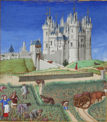 Bauern bei der Feldarbeit (Der Monat September, Les très riches heures de Duc de Berry).